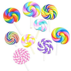 Ultnice 36Pcs Lollipop Prop Clay Candy Embellishment Rainbow Swirl Lollipop Lolly Random