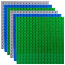 Apostrophe Games Building Blocks Base Plates Compatible With All Major Brands - (6-Pack - 2 Green, 2 Blue, 2 Gray) 10-1/16" X 10-1/16" Inches Baseplate For Building Bricks - Durable And Sturdy