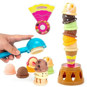 Bigotters Ice Cream Game,Ice Cream Cone Play Set Sweet Treats Ice Cream Parlour Toy Frozen Dessert Ice Cream Tower Balancing Game Pretend Play Food For Kids Birthday Gift