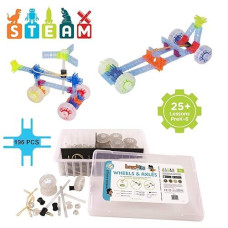 Brackitz Structures - Wheels & Axles Stem Learning Toys For Kids Prek-6 | 196 Pc Extension Set