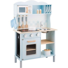 New Classic Toys Blue Wooden Pretend Play Toy Kitchen For Kids With Role Play Bon Appetit Electric Cooking Included Accesoires Makes Sound