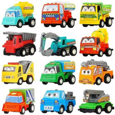 Laxdacee Pull Back Car,12 Pack Assorted Mini Plastic Construction Vehicle Set, Car Truck Toy For Kids, Boy, Girl, Child Birthday Party Favors, Goody Bag, Prizes, Pinata Filler Supplie