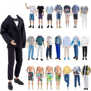 E-Ting 10-Item Fantastic Pack = 5 Sets Fashion Casual Wear Clothes Outfit +5 Pairs Shoes For Boy Doll Random Style (Casual Wear Clothes + Black Suit + Swimwear)