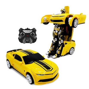 Family Smiles Kids Rc Toy Sport Car Transforming Robot Remote Control One Button Transformation Toys For Boys 8-12 Years 1:16 Scale