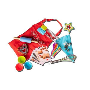 Riki'S Kingdom Kids Real Baking Set With Recipes 44-Piece/Child Apron/Cupcake Cups/Decorating Kit,Cookie Cutters,Measuring Spoons,Whisk,Rolling Pin,Spatula,Gift Box, Dishwasher Safe