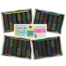Painless Learning Educational Placemats For Kids Multiplication, Division, Addition, Subtraction, Fractions Laminated Washable Reversible Activities Set Of 5