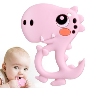 BBBiteMe Baby Teething Toys Silicone Dinosaur Baby Teethers for Babies 0-6, 6-12 Months, BPA-Free Teether gifts Baby Shower Toy for Toddlers and Infants (Pink)