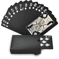 Joyoldelf Cool Black Foil Poker Playing Cards, Waterproof Deck Of Cards With Gift Box, Use For Party And Game