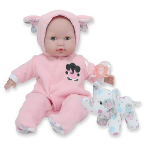 Jc Toys 15" Realistic Soft Body Baby Doll With Open/Close Eyes Berenguer Boutique | Elephant Hooded Onesie Theme | Pink | Ages 2+