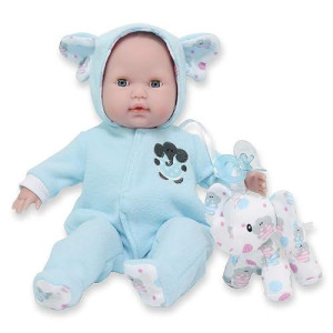 Jc Toys 15 Realistic Soft Body Baby Doll With Open/Close Eyes Berenguer Boutique | Elephant Hooded Onesie Theme|Blue | Ages 2+