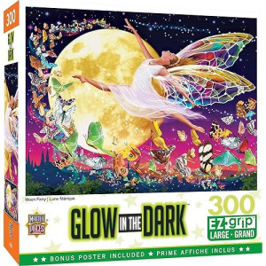 MasterPieces Glow in the Dark 300 Puzzles Collection - Moon Fairy 300 Piece Jigsaw Puzzle, 18"X24"