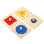 Thoth Montessori Single Shape Puzzle First Shapes Jumbo Wooden Puzzle Board Knob Wooden Puzzle Geometric Shape Puzzle Early Education Material Sensorial Toy For Toddler Shape & Color Sorter (4 Pieces)