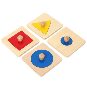 Thoth Montessori Single Shape Puzzle First Shapes Jumbo Wooden Puzzle Board Knob Wooden Puzzle Geometric Shape Puzzle Early Education Material Sensorial Toy For Toddler Shape & Color Sorter (4 Pieces)