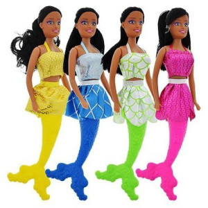 4 Black African American Mermaid Dolls Toy 11in Add to your Barbie collectionBathtub Beach Water Pool Toy Moorish (Play-Set of 4)