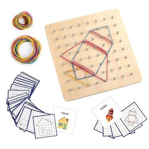 Thoth Montessori Wooden Geoboard Mathematical Manipulative Material Array Block Geo Board With 36Pcs Pattern Cards And Rubber Bands Matrix 8X8 For Kids Graphical Educational Toys Early Development Toy