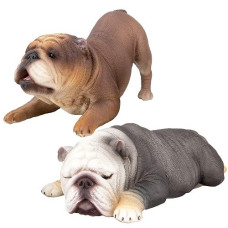 Toymany 2Pcs Realistic Large Bulldog Figurines, Solid Dog Figures Toy Set, Christmas Birthday Gift Party Decoration For Kids Toddlers Children