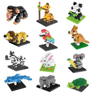 Fun Little Toys Party Favor For Kids, Mini Animals Building Blocks Sets Goodie Bags Stuffers For Kid, Small Toy Prizes, 12Pack Kit Birthday Party Favor Gifts