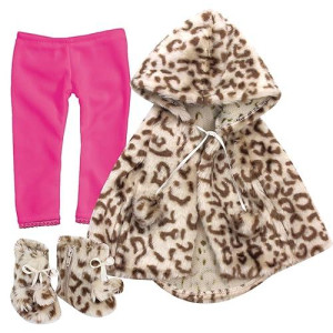 Sophia'S 3 Piece Animal Print Winter Set With Cheetah Print Fur Hooded Cape, Matching Boots And Hot Pink Leggings For 18 Inch Dolls