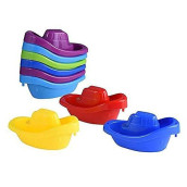 Playkidz Bath Toy Little Boat Train Pack Of 9 Stackable Plastic Kids Tugboats For Bathtub & More In 6 Colors Ages 3 And Up