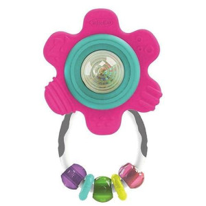 Infantino Spin & Teethe Gummy Yellow Flower Rattle - Easy To Grab, Chewy Rings, Multi-Texutre Petals, Roller Ball Center - Teething & Sensory Play, Ages 0 Months +