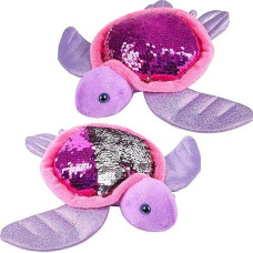 Rhode Island Novelty Sequinimals Sequin Sea Turtle Plush Stuffed Animal Reversible Sequins Hot Pink & Silver