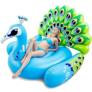 Joyin Inflatable Pool Float - Giant Blue Peacock Fun Beach Floaties, Swim Party Animal Decorations Adult Size Pool Island, Summer Pool Raft Toys Lounge For Adults & Kids (Blue)