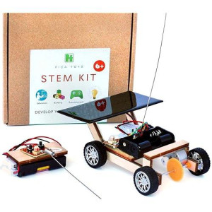 Pica Toys Solar-Powered Car V1, Wooden Stem Kit With Wireless Remote Control For Boys And Girls, Hybrid Powered By Solar Power And Batteries, Educational Motor Toy Gift For Kids Aged 8-12