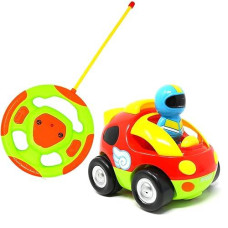 Big Mo'S Toys Cartoon Rc Race Car - Beginner'S Remote Control For Toddlers And Kids With Sounds, Music, Flashing Lights And Removable Driver Action Figure - Easy Steering Wheel Controller