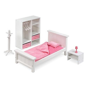 Badger Basket Toy Bedroom Furniture Set With Doll Bed, Armoire, And Nightstand For 18 Inch Dolls - Pink/White