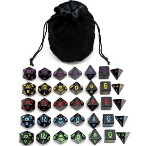 Ivyfielddice 5 Sets New Black Polyhedral Dice With Satin-Lined Velvet Bag For Dungeons And Dragons Dnd Rpg Mtg D20 D12 D10 D8 D6 D4