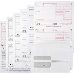 W2 Forms 2023, Complete Laser W-2 Tax Forms And W-3 Transmittal - Kit For 10 Employees 6-Part W-2 Forms With 10 Self-Seal Envelopes In Value Pack | W-2 Forms 2023
