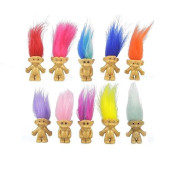 10Pcs Mini Troll Dolls, Pvc Vintage Trolls Lucky Doll Mini Action Figures 1.2" Cake Toppers Chromatic Adorable Cute Little Guys Collection, School Project, Arts Crafts, Party Favors