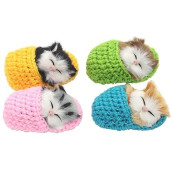 Coolayoung 4Pcs Sleeping Cat In Slipper Doll Toy, Mini Kitten In Shoe With Meows Sounds Decor Hand Toy Gift For Kids Boys Girls