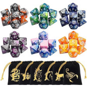 Ciaraq Dnd Polyhedral Dice Set (42Pcs) With 6 Drawstring Pouches For Dungeons And Dragons Rpg Mtg Table Games. 6 X 7 Double-Colors Dice Sets (D4 D6 D8 D10 D% D12 D20)