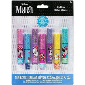 Disney Minnie Mouse - Townley Girl Super Sparkly 7 Pieces Party Favor Lip Gloss Makeup Set For Girls Kids Toddlers, Perfect For Parties Sleepovers Makeovers Birthday Gift For Girls Above 3 Yrs (7 Ct)