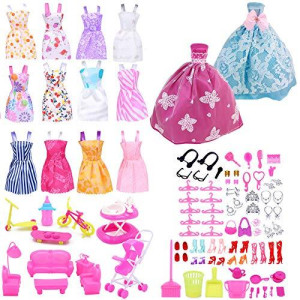 Eutenghao 123Pcs Clothes And Accessories For 11.5 Inch Dolls Contain 13 Party Gown Outfits Dresses For 11.5 Inch Doll Handmade Doll Wedding Dresses And 108Pcs Doll Accessories For 11.5 Inch Girl Doll