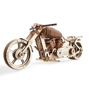 Ugears Bike Diy Kit - Wooden Mechanical Motorcycle Project - Bike Vm-02 Rubber Band Engine - For Vehicle Passionate And Bikers - Plywood Model With Wide Back Wheel - Refined Gift Idea