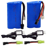 Blomiky 2 Pack H101 7.4V 2S 15C 1500Mah Battery With Sm 2P Plug And Usb Charger Cable For H105 H103 H101 Remote Control Rc Boat H101 Battery And Usb 2