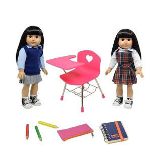 The New York Doll Collection Doll Back To School Set - Doll School Desk,School Supply Set For Dolls And School Uniform Clothing Fits 18 Inch Girl Dolls, E154