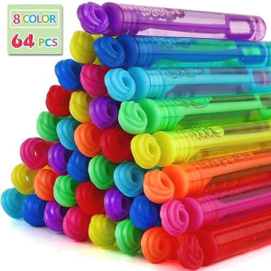 Laxdacee Bubble Wands Party Favors Pack Of 64, Mini Neon Bubble Wands | Odor-Free Non-Toxic Kids Bath Toy/Birthday Treats Bubble Maker Toys For Kids | Outdoor Summer Events & Celebration Toy Gift