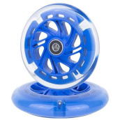 Aowish 120Mm Light-Up Scooter Wheels Pair 120Mm X 24Mm Scooters Led Flash Front Wheels Replacement W/Bearings Abec-9 For Micro Kickboard, 3-Wheeled Push Scooters (Blue)