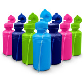 4E'S Novelty Bulk Water Sports Bottles For Kids (12 Pack) 18 Oz Squeeze Reusable Plastic Neon Colors Water Bottle, Bpa Free, Bike Kids Water Bottles Party Favor Gift Giveaways