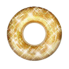 Poolcandy Jumbo 48" Gold Glitter Swim Ring - Extra Large For The Pool Beach Or Lake - Kids Teens Adults Glitter Inside Sparkles And Shines In The Sun