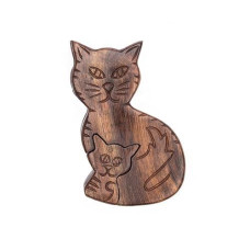Matr Boomie, Handmade Solid Wood Mother Cat And Kitten Puzzle Box/Jewelry Box/Stash Box/Brain Teaser With Secret Compartment