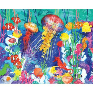 Heritage Puzzle Jellyfish Lagoon - 1000 Piece Jigsaw Puzzle By Paul Brent - Size 30" X 24" - Bright And Colorful Tropical Fish And Jellyfish Scene - Perfect For Family Entertainment - Made In Usa