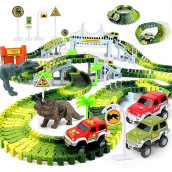 Auuguu Dinosaur Toys - Create A Dino World With Flexible Race Track, Birthday Gift For Kids Ages 3+, Toys For 3 4 5 Year Old Boys, Toddler Toys