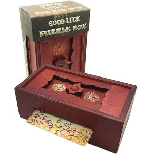 Good Luck Puzzle Box Secret - Money And Gift Card Holder In A Wooden Magic Trick Lock With Hidden Compartment Piggy Bank Brain Teaser Game