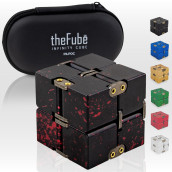 Pilpoc Thefube Infinity Cube Fidget Desk Toy - Aluminum Infinite Magic Cube With Case, Sturdy, Heavy, Relieve Stress And Anxiety, For Add, Adhd, Ocd (Black Red)
