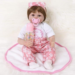 Enadoll Reborn Baby Doll Realistic Silicone Vinyl Baby 24 Inch Weighted Soft Body Lifelike Doll Gift Set For Ages 3+(Butterfly Hair Band)