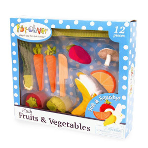 Popohver - 12 Piece Plush Fruits & Vegetables Kitchen Play Set - Comes With Realistic Looking Foods -Pretend Play For Kids Fake Foods For Imaginative Role Play-Great For Young Boys And Girls Ages 3+